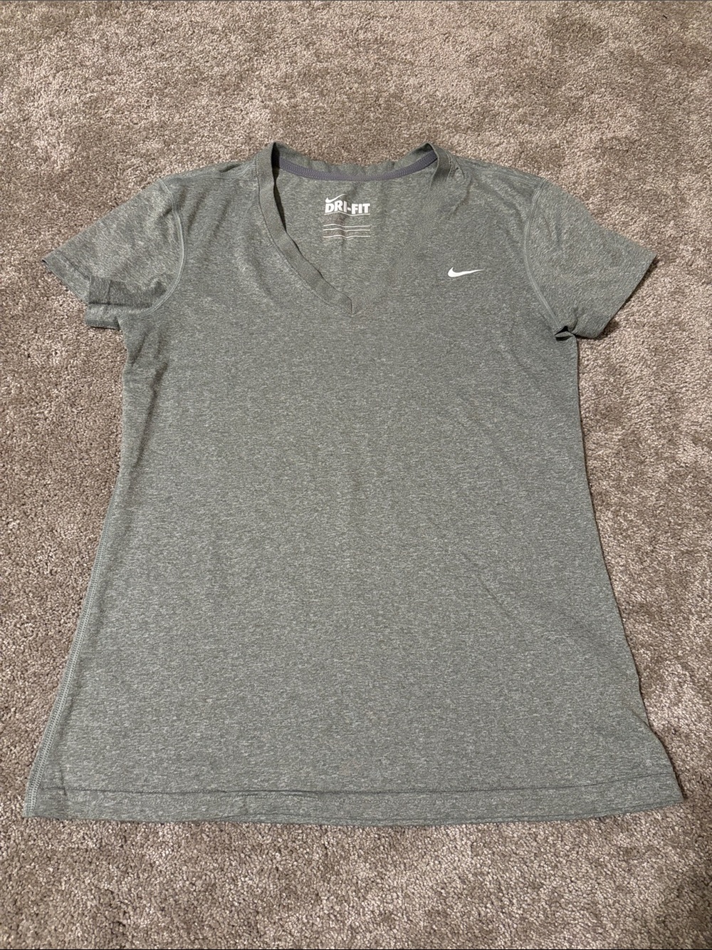 Nike Women's Gray V-Neck Dri-FIT Short Sleeve Tee